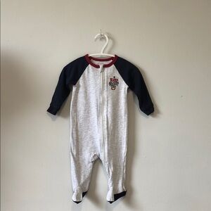 George Gray Footed One-Piece with Navy Sleeves and Red Trim
